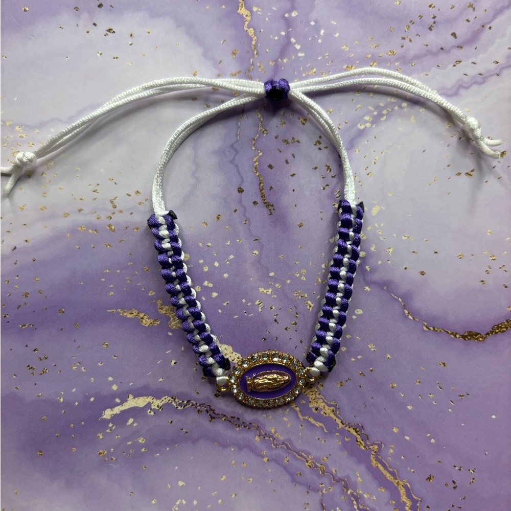 Handmade purple Virgin Mary adjustable bracelet